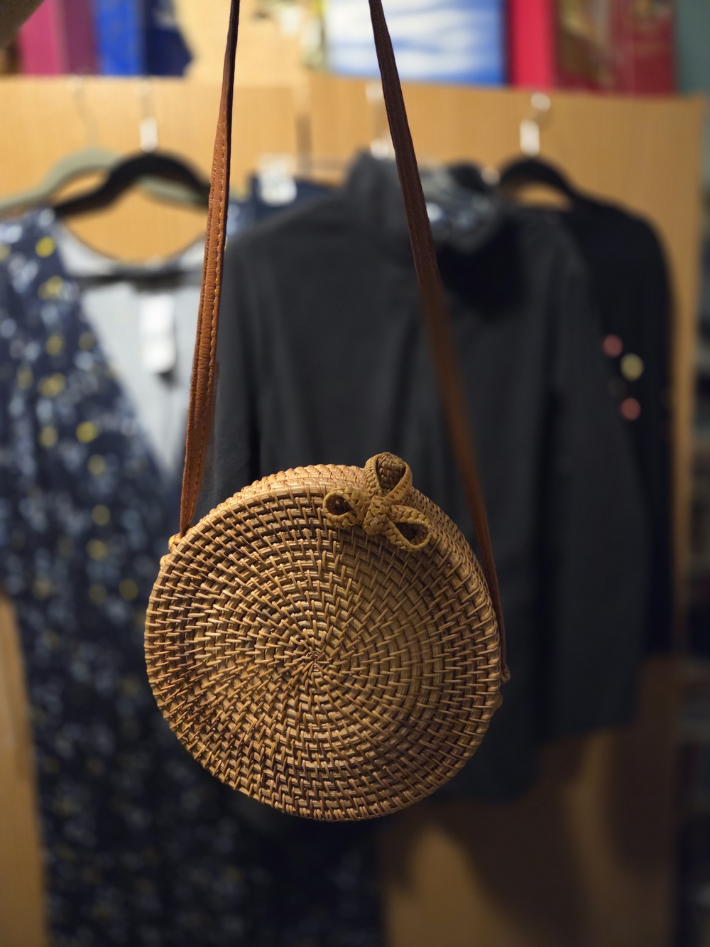Woven Round Crossbody Bag - Brown